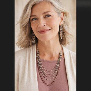 J. Jill Violet Multi Beaded Necklace Earrings Set Faceted Glass Boho Statement